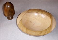 American tulip wood bowl and a corn box by Frank Hawyard